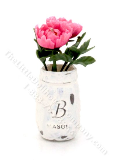 (image for) Miniature White Mason Jar of Flowers