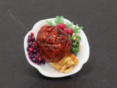 (image for) Miniature Ham on Serving Plate for Dollhouses
