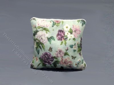 (image for) Miniature Green and Purple Floral Pillow for Dollhouses