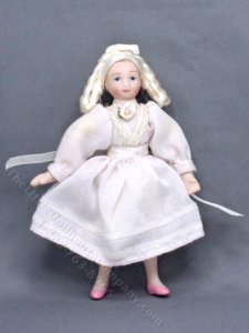 (image for) Blonde Girl with Milkmaid Braids in a Pink Dress for Dollhouse