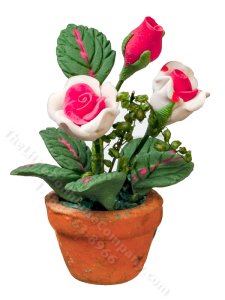 (image for) Miniature Pink Roses in Pot for Dollhouses