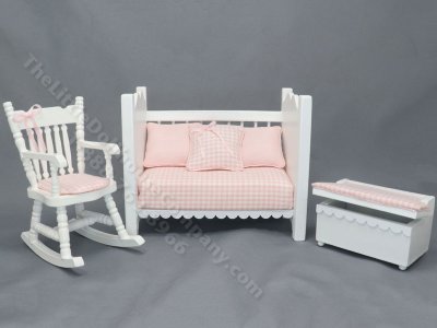 (image for) Miniature Pink Gingham Nursery Set for Dollhouses (3pc)
