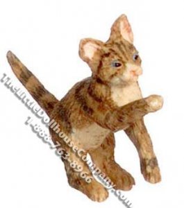 (image for) Dollhouse Scale Model Brown Kitten with Paw Up