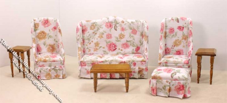 (image for) Miniature 7pc Floral Fabric Living Room Set for Dollhouses