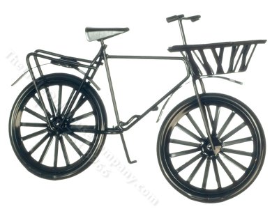 (image for) Miniature Black Bicycle with Basket for Dollhouses