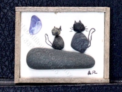 (image for) Dollhouse Miniature Two Cats Pebble Art by Amy Robinson