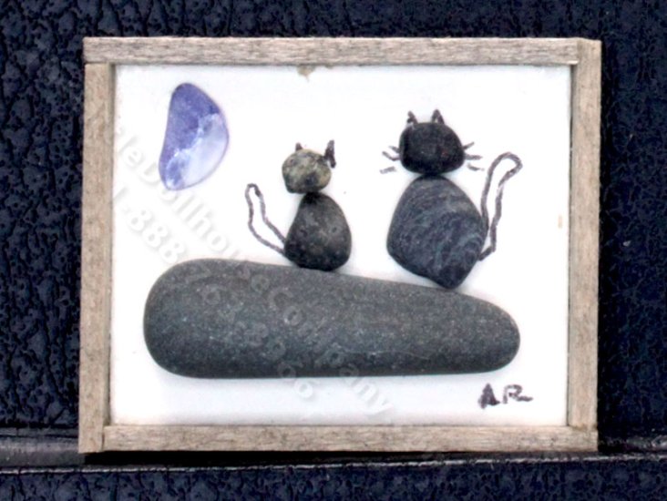 (image for) Dollhouse Miniature Two Cats Pebble Art by Amy Robinson