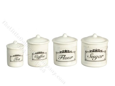 (image for) Miniature Set/4 White Canisters For Dollhouses