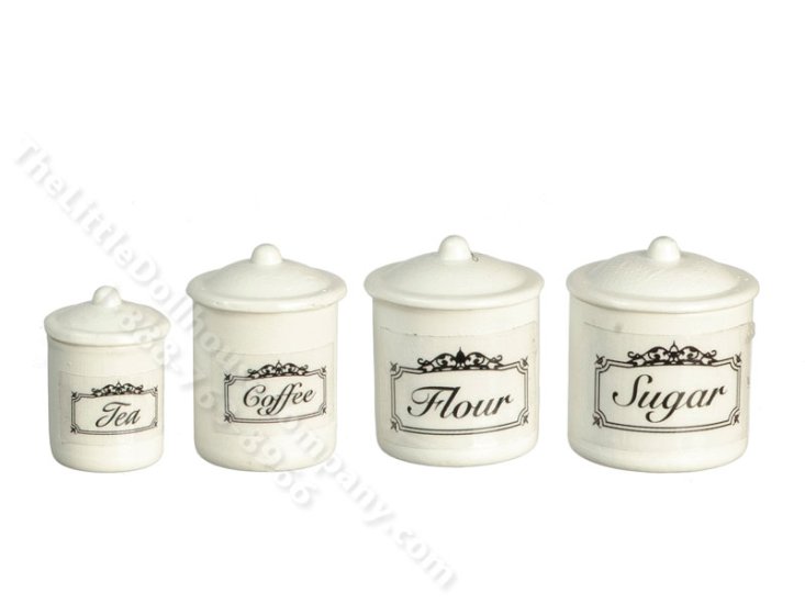 (image for) Miniature Set/4 White Canisters For Dollhouses