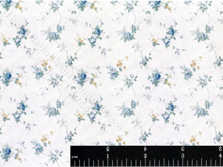 (image for) Blue and Grey Floral Pattern Wallpaper for Dollhouses