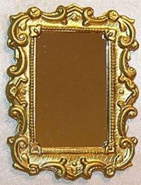 (image for) Miniature Mirror, Medium Rectangle, Gold Color for Dollhouses