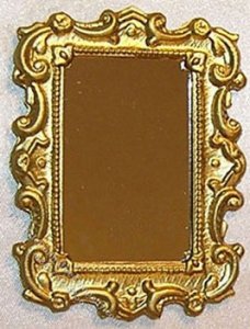 (image for) Miniature Mirror, Medium Rectangle, Gold Color for Dollhouses