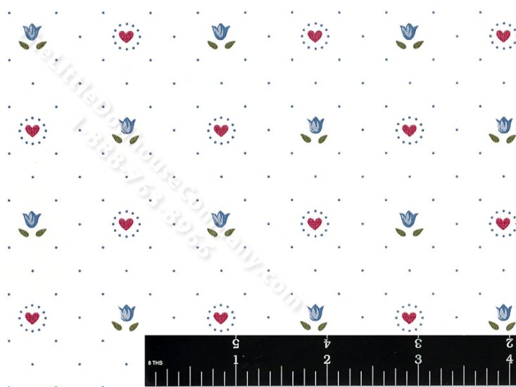 (image for) Flowers and Hearts Miniature Wallpaper for Dollhouses