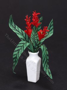 (image for) Vintage Miniature Red Ginger Lily in White Vase for Dollhouses