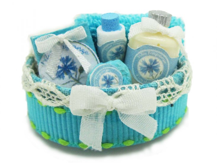 (image for) Miniature Spa Basket in Turquoise for Dollhouses