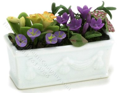 (image for) Miniature Purple Flowers in White Window Box