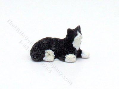 (image for) Dollhouse Scale Model Laying Black and White Cat