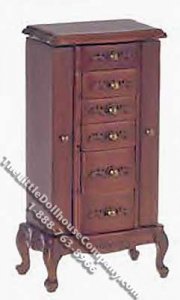 (image for) Miniature Walnut Jewellery Cabinet for Dollhouses