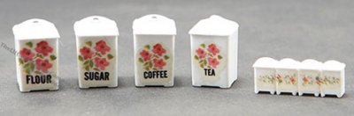 (image for) Miniature Set of 4 Canisters with Lids & Molded Set of Spice Jar
