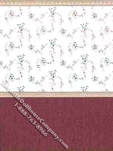 (image for) Miniature 3 pc. Floral Wallpaper With Red Wainscotting Set