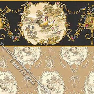 (image for) Black Chicken Toile Pattern Miniature Wallpaper for Dollhouses