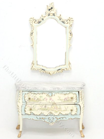 (image for) Miniature Painted Chinoiserie Dresser and Mirror for Dollhouses