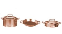 (image for) Miniature Three Copper Pots with Lids For Dollhouses
