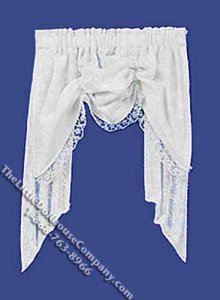 (image for) Miniature White Leaves Country Balloon Curtain for Dollhouses