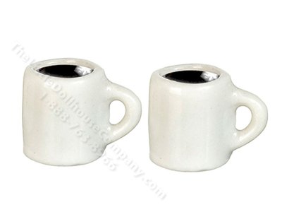 (image for) Miniature Set of 2 Small White Mugs with Coffee