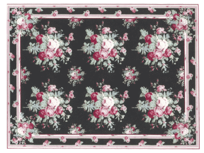 (image for) Miniature Medium Scale Sized Black Rug with Pink Roses