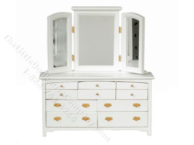 (image for) Miniature White Slat Dresser with Mirror for Dollhouses