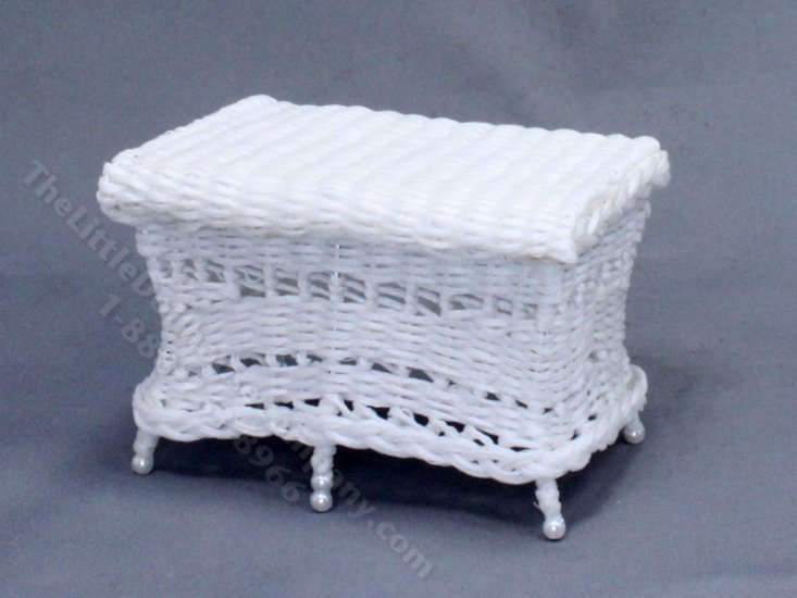 (image for) Miniature White Wicker Coffee Table for Dollhouses