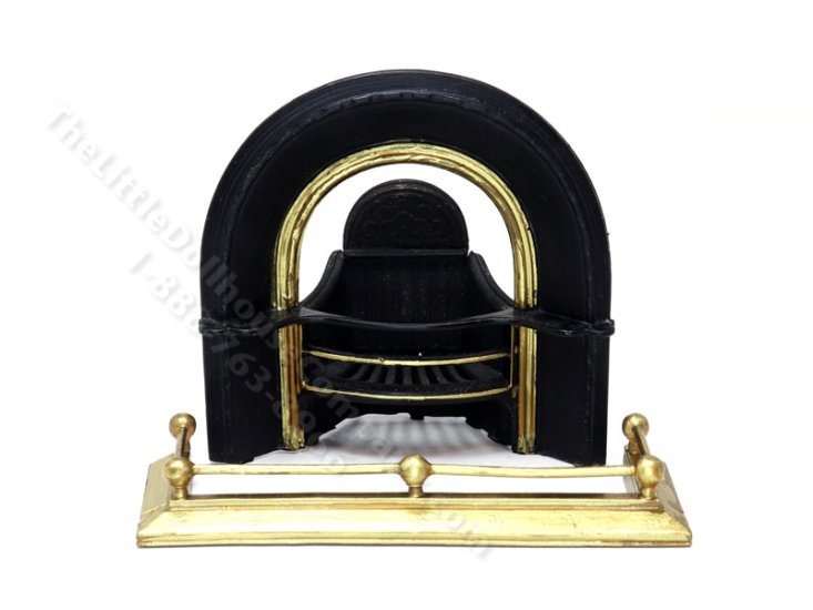 (image for) Miniature Fireplace Insert and Fender Set for Dollhouses - Black & Brass