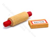 (image for) Miniature Wooden Rolling Pin and Butter for Dollhouses