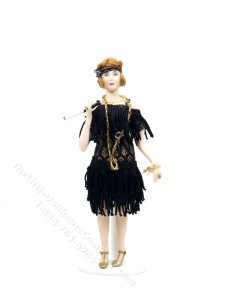 (image for) Miniature Handcrafted Vintage Flapper Woman in Black Fringe