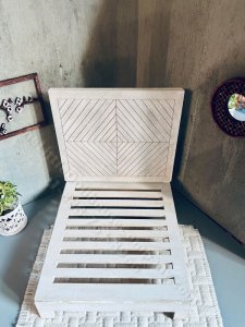 (image for) Miniature Double Wooden Decorative Chevron Bed for Dollhouses - White