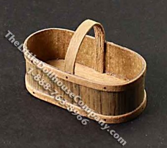 (image for) Miniature Wooden Basket with Handle for Dollhouses