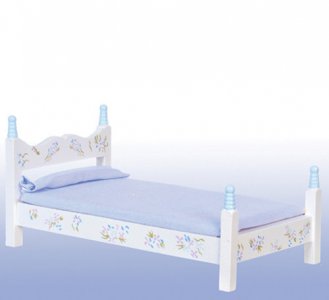 (image for) Miniature White/Blue Single Bed for Dollhouses