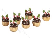 (image for) Miniature Chocolate Christmas Cupcakes for Dollhouses (7pcs)