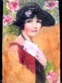 (image for) Miniature Woman with Postcard Painting by Larry Morganti