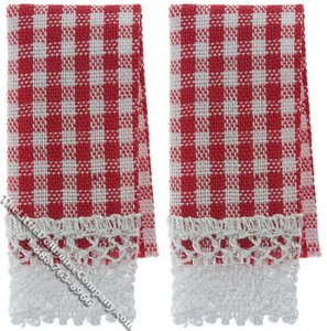 (image for) Miniature set of Two Red Gingham Dish Towels for Dollhouses