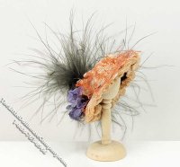 (image for) Miniature Ladies Hat w/Flower and Feather for Dollhouses