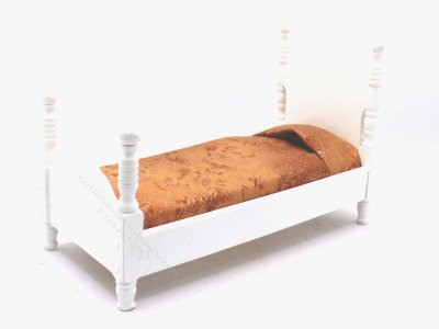 (image for) Miniature White Twin Bed with Orange Fall Bedding