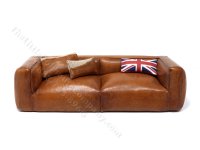 (image for) Miniature Modern Chunky Carmel Leather Sofa with Pillows by PRD Miniatures