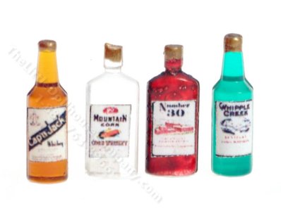 (image for) Miniature Set of Vintage Liquor Bottles for Dollhouses (4pcs)
