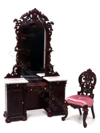 (image for) Miniature Mahogany Vanity and Chair Set For Dollhouses