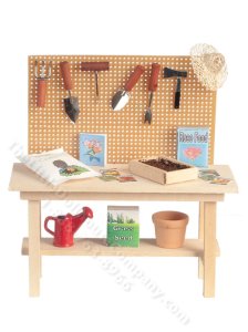 (image for) Miniature Potting Bench w/ Accessories for Dollhouses