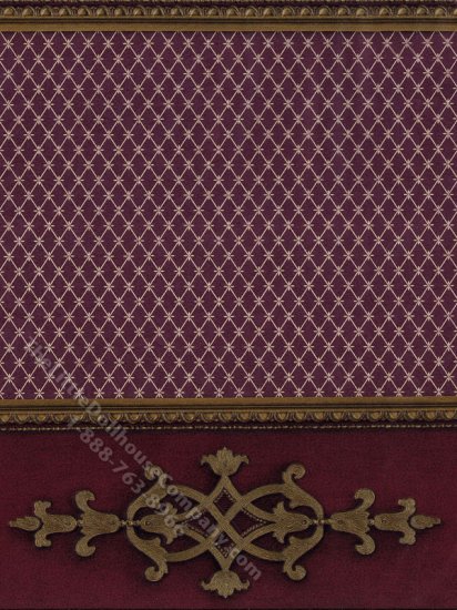 (image for) Miniature 3 pc. Burgundy Wallpaper With Gold and Red Wainscotting Set