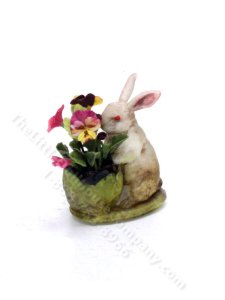 (image for) Miniature Rabbit with Lettuce and Wild Flowers Figurine