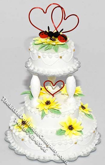 (image for) Dollhouse Scale Model Sunflower Ladybug & Hearts Wedding Cake